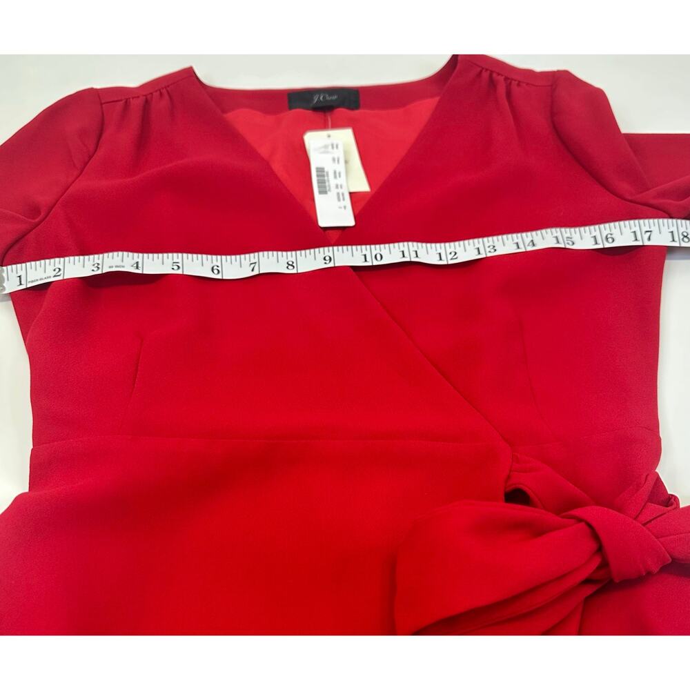 NWT J.Crew Bright Red Long Sleeve Faux Wrap Dress Size 2 - Picture 8 of 9